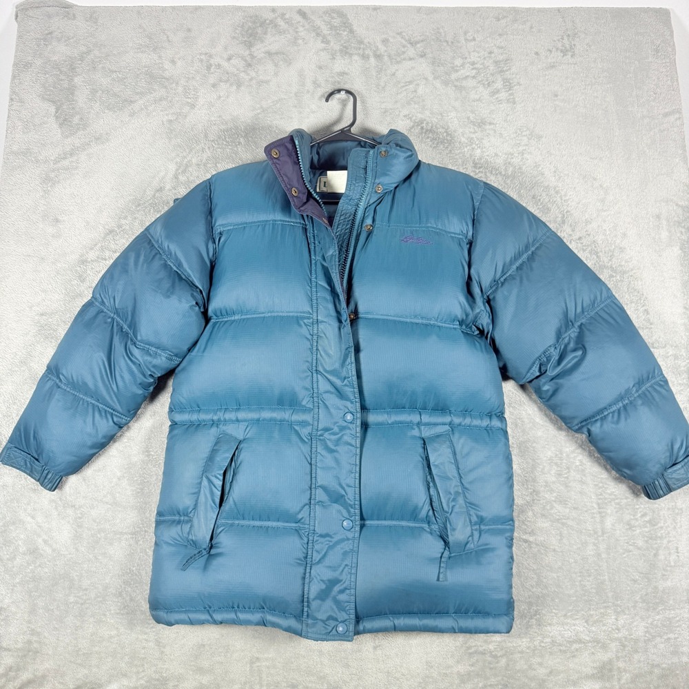 Vintage LL Bean Womens S Teal Blue Goose Down Ripstop Puffer Parka Hooded Jacket
